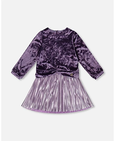 Deux par Girl Long Sleeve Bi-Material Velour and Jersey Dress Purple Gray - Child