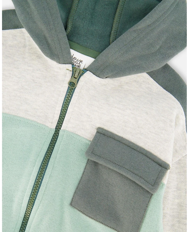 Deux par Boy Full Zip Fleece Color Block Sweatshirt Green Gray - Toddler|Child