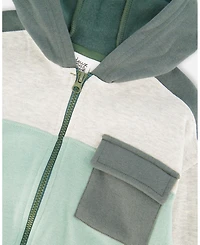 Deux par Boy Full Zip Fleece Color Block Sweatshirt Green Gray - Toddler|Child