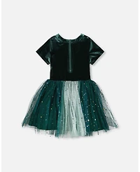 Deux par Toddler Girls Bi-Material Short Sleeve Party Dress for est Green - Toddler|Child