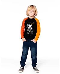 Deux par Boy Black Long Sleeve Raglan T-Shirt with Glow-In-The-Dark Dinosaur Print