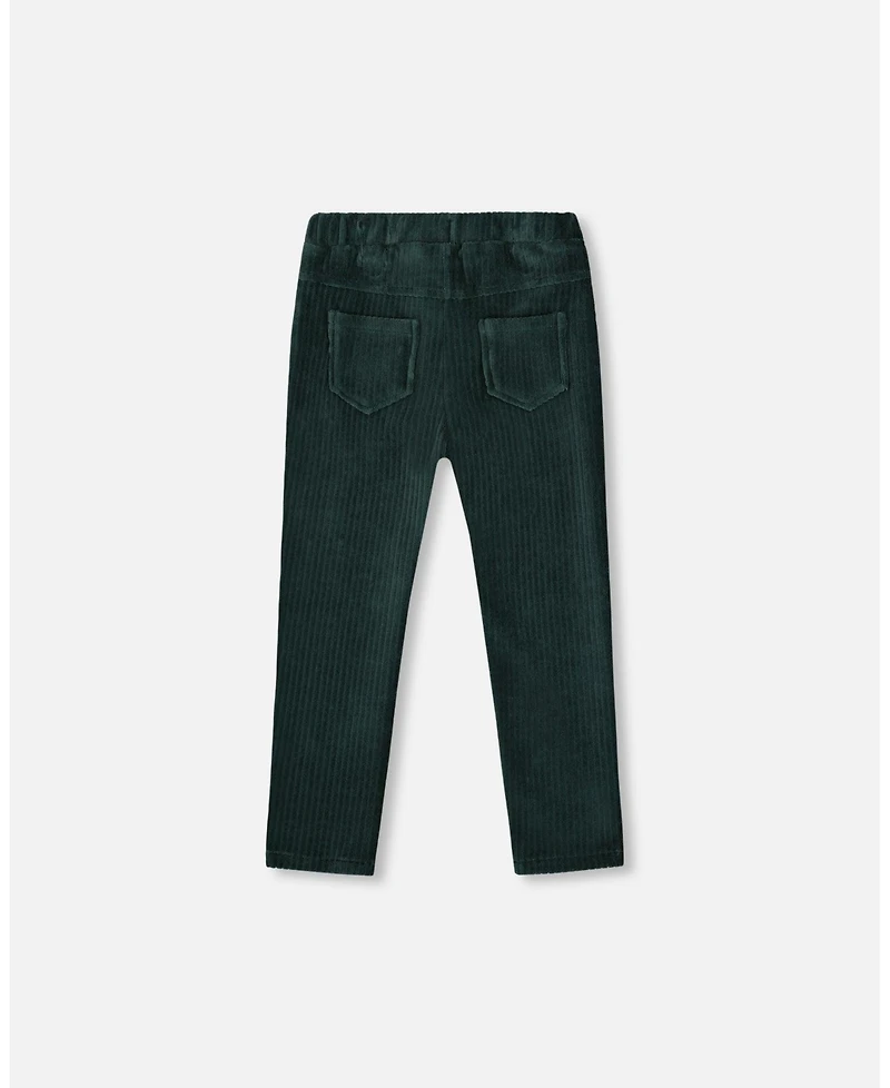 Deux par Big Girls Stretch Velour Rib Treggings Dark Green