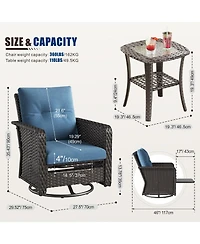 Vlsrka 3-Piece Outdoor Swivel Wicker Rocking Chair Set