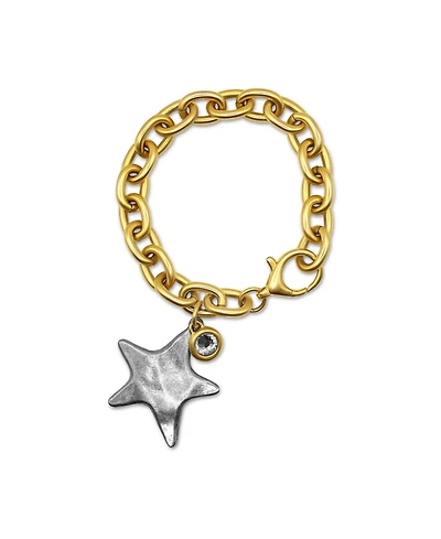 12k Gold Plated Chain with Silver Textured Star Charm and Cubic Zirconia Bracelet