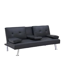 Streamdale Furniture Black Leather Double Folding Sofa Bed & Table