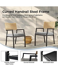 Mondawe 4-Pcs Outdoor All-Iron Detachable Rattan Chair,W/ Waterproof Cushion,Stackable Dining Chair