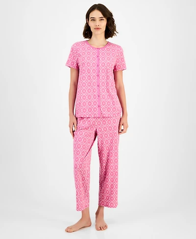 Charter Club Women's 2-Pc. Cotton Printed Cropped Pajamas Set, Created for Macy's