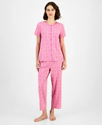 Charter Club Women's 2-Pc. Cotton Printed Cropped Pajamas Set, Created for Macy's