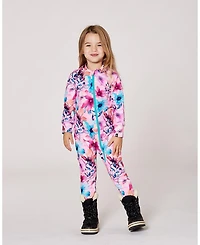 Deux par Toddler Girls One-Piece Thermal Underwear Pink Watercolor Flower Print - Toddler|Child