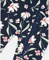 Deux par Toddler Girls One-Piece Thermal Underwear Navy Flower Print - Toddler|Child