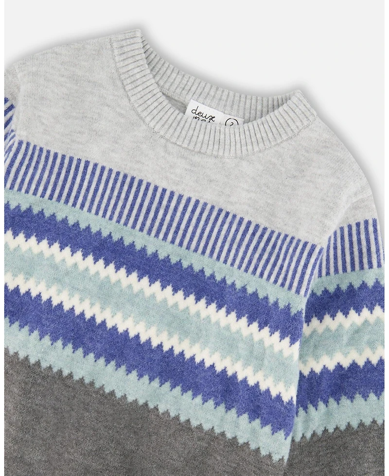 Deux par Baby Boys Knitted Jacquard Sweater Dark Gray