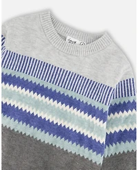 Deux par Baby Boys Knitted Jacquard Sweater Dark Gray
