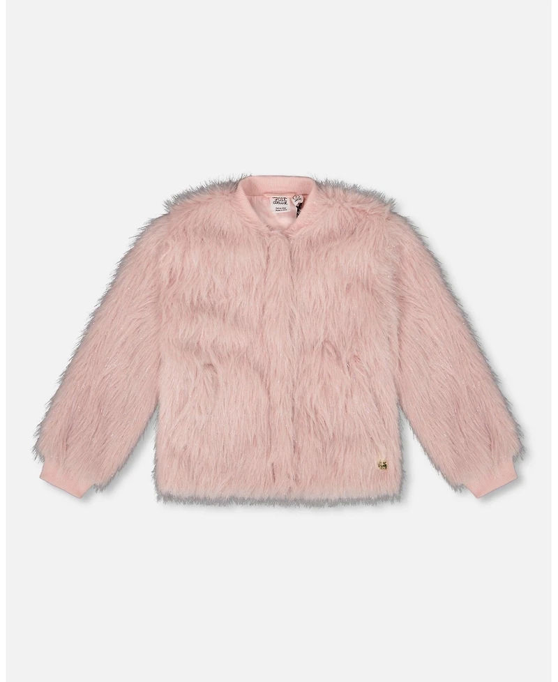 Deux par Girl Short Faux Fur Coat Dusty Pink