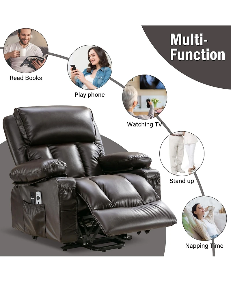 Flynama Power Electric massage lift lounge chair, suitable for the elderly, with heating and vibration functions,Fleece leather with Usb, can be used