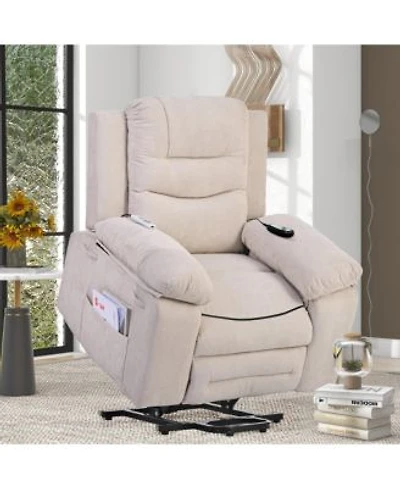 Massage Reclinerpower Lift Chair For Elderly With Adjustable Massage Heating Functionrecliner Chair With Infinite Position Side Pocket For Living Room Beige