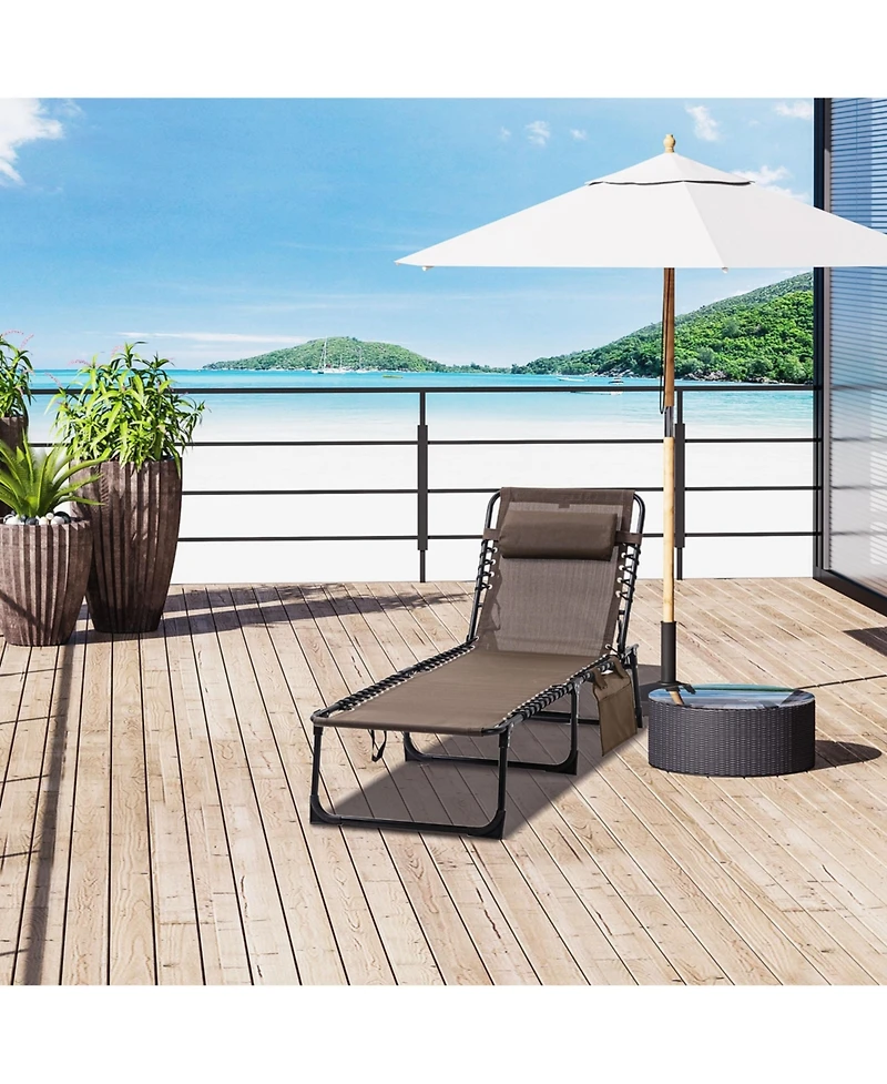 Flynama Reclining Chaise Lounge Chair, Portable Sun Lounger, Folding Camping Cot, with Adjustable Backrest and Removable Pillow, for Patio, Garden, Be