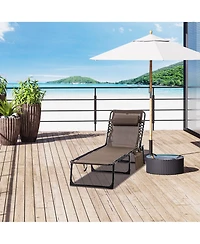 Flynama Reclining Chaise Lounge Chair, Portable Sun Lounger, Folding Camping Cot, with Adjustable Backrest and Removable Pillow, for Patio, Garden, Be