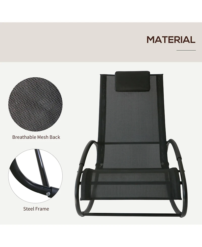 Flynama Pool Lounger, Outdoor Rocking Lounge Chair for Sunbathing, Pool, Beach, Porch with Pillow & Cool Mesh, Sun Tanning Rocker, Black