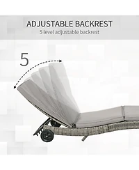 Flynama Chaise Lounge Pool Chair, Outdoor Pe Rattan Cushioned Patio Sun Lounger w/ 5-Level Adjustable Backrest & Wheels for Easy Movement, Wicker