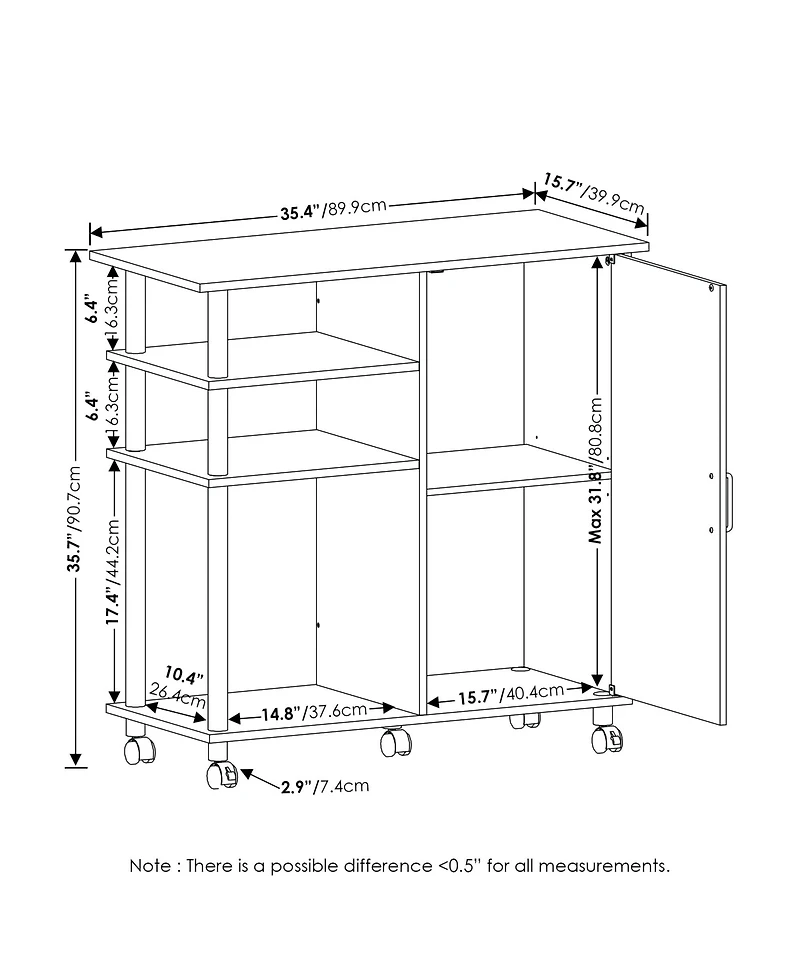 Homlux 4-Tier Utility Kitchen Island Cart with Cabinet and Lockable Wheels, White Oak