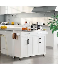Kitchen Island on Wheels, Large Kitchen Island with Storage Drawers & Cabinets & Towel Bar & Spice Rack Black