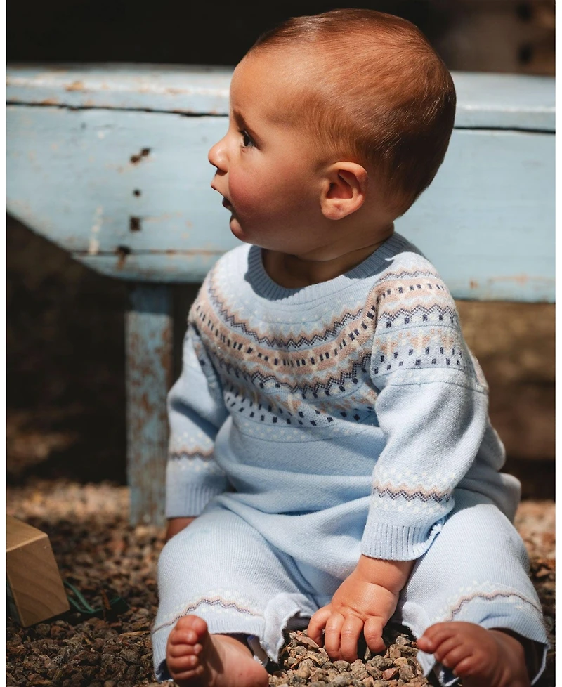 Deux par Baby Boy Knitted Jacquard Romper Light Blue