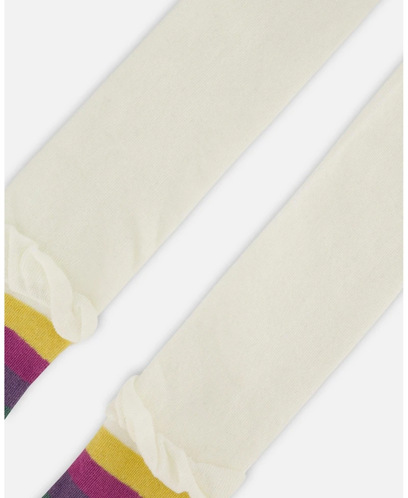 Deux par Baby Girls Striped Footed Knit Tights Off-White