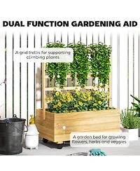 Outsunny Wood Planter with Trellis and Wheels Raised Planter Box, Natural