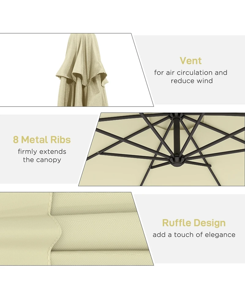 Outsunny Outdoor Crank Umbrella Deck Sun Protection Shade Canopy w/ Stable Base