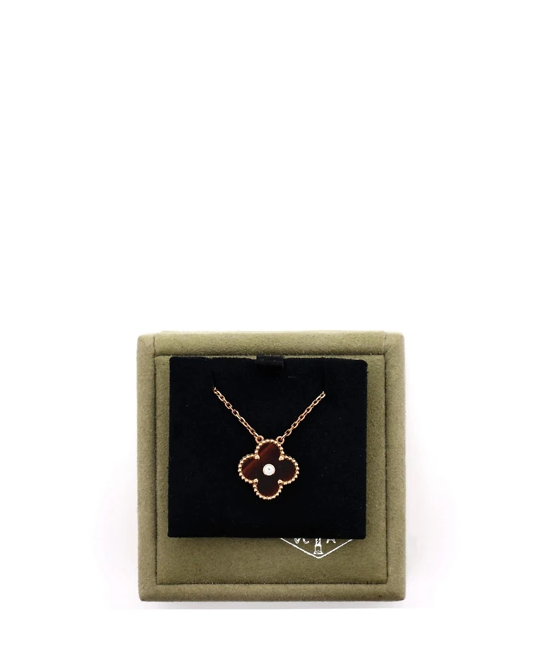 Pre-Owned Van Cleef & Arpels Vintage Alhambra Pendant Necklace 18K Rose Gold and Tiger Eye with Diamond