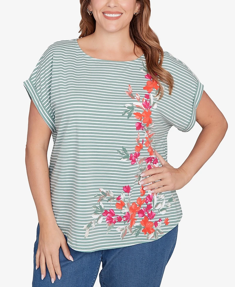 Ruby Rd. Plus Floral Stripe Jersey Top