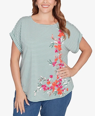 Ruby Rd. Plus Floral Stripe Jersey Top