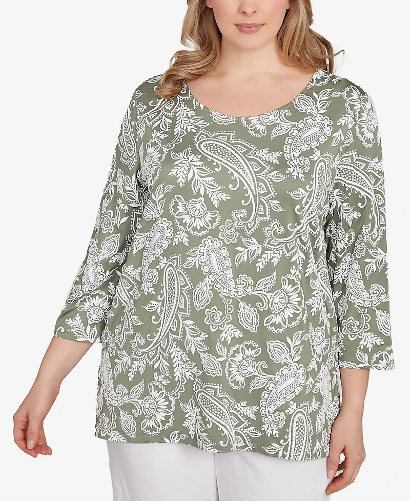 Ruby Rd. Plus Jacobean Paisley Puff Print Top
