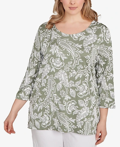 Ruby Rd. Plus Jacobean Paisley Puff Print Top