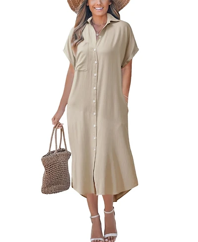 Cupshe Women's Denim Short Sleeve Button Down Cover Up Dress