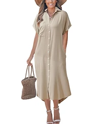 Cupshe Women's Denim Short Sleeve Button Down Cover Up Dress
