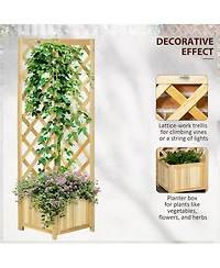 Outsunny Raised Garden Bed, Wooden Planter with Trellis for Vine Climbing