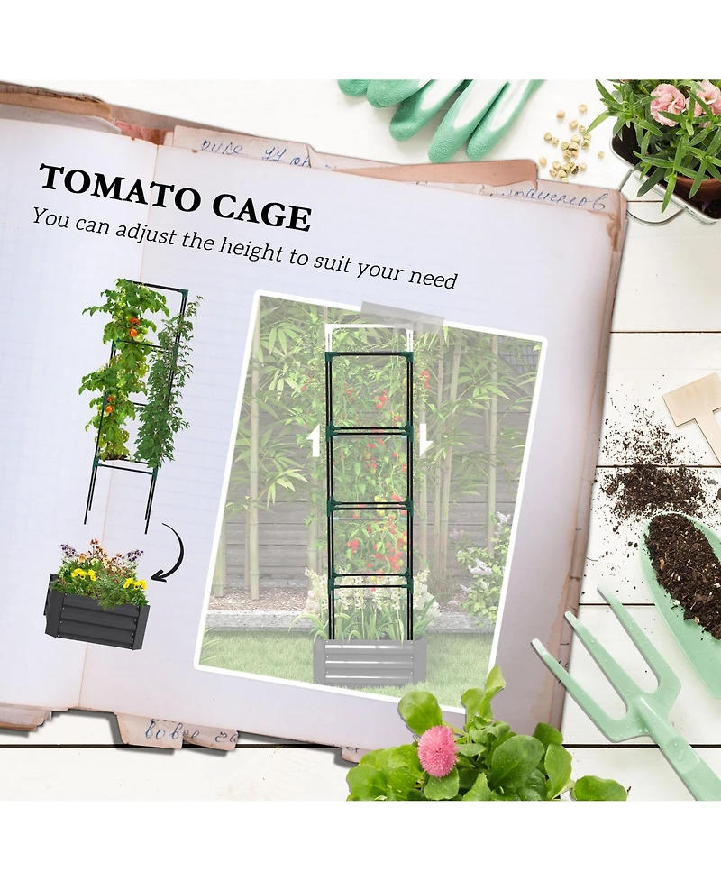 Outsunny Galvanized Raised Garden Bed w/ Tomato Cage,