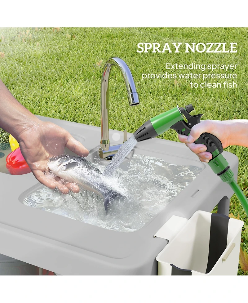 Outsunny Folding Fish Cleaning Table Camping Sink Table with Faucet,