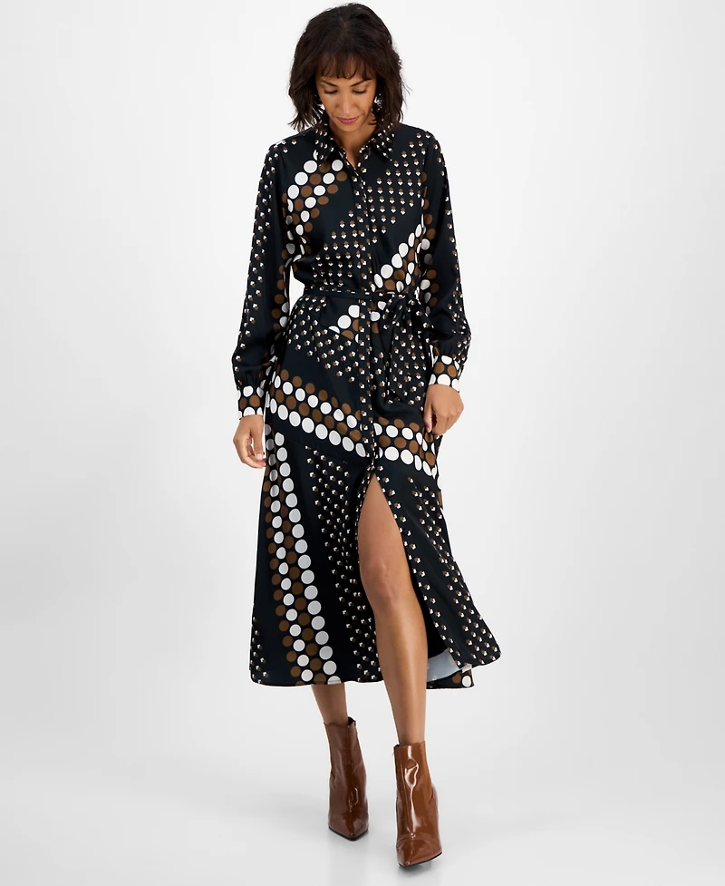 T Tahari Women's Collared Tie-Waist Shirtdress
