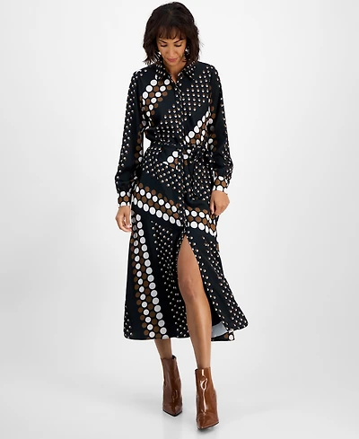 T Tahari Women's Collared Tie-Waist Shirtdress