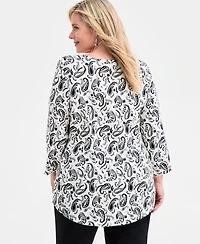 Jm Collection Plus Printed Scoop-Neck 3/4-Sleeve Top