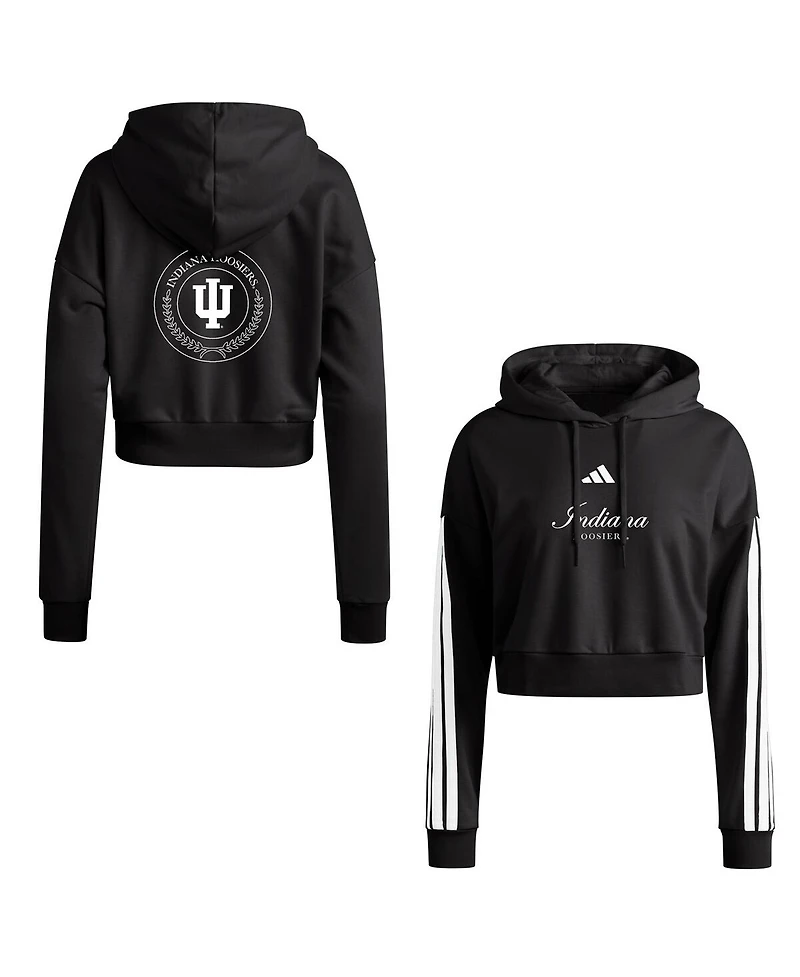 Adidas Women's Black Indiana Hoosiers Campus Queen Cropped Pullover Hoodie