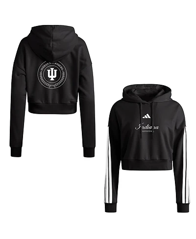 Adidas Women's Black Indiana Hoosiers Campus Queen Cropped Pullover Hoodie