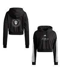Adidas Women's Black Indiana Hoosiers Campus Queen Cropped Pullover Hoodie