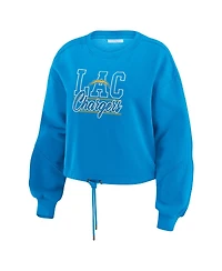 Wear by Erin Andrews Women's 2-Piece Powder Blue Los Angeles Chargers Washed Fleece Long Sleeve T-Shirt and Shorts Lounge Set