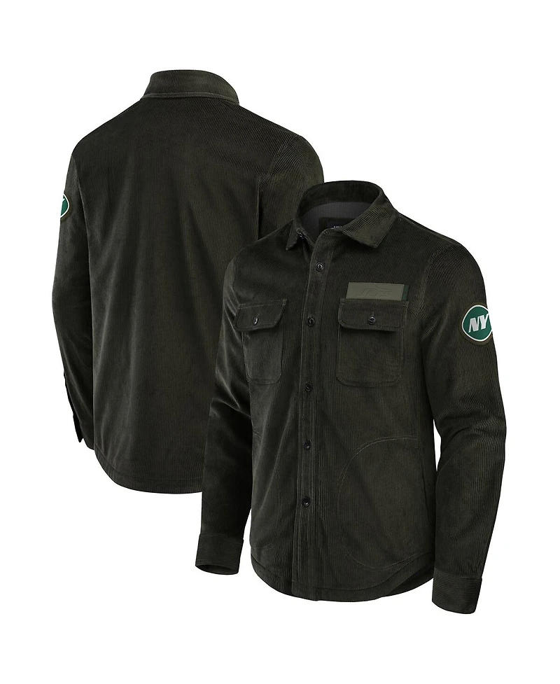 Fanatics Men's Dark Green New York Jets Corduroy Full-Button Shacket