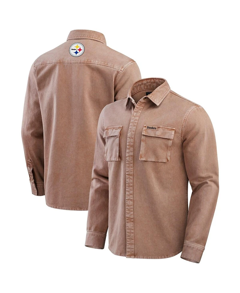 Fanatics Men's Brown Pittsburgh Steelers Garment Dyed Long Sleeve Full Snap Shirt