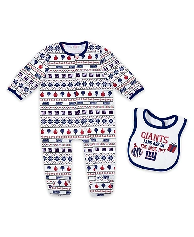 Wear by Erin Andrews Baby Boys and Girls New York Giants Allover Print Full-Zip Sleeper with Bib Set