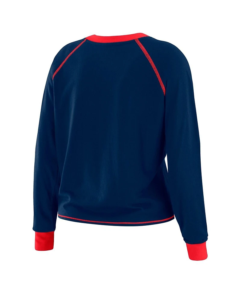 Wear by Erin Andrews Women's Navy/Red New York Giants Tie-Front Long Sleeve Top